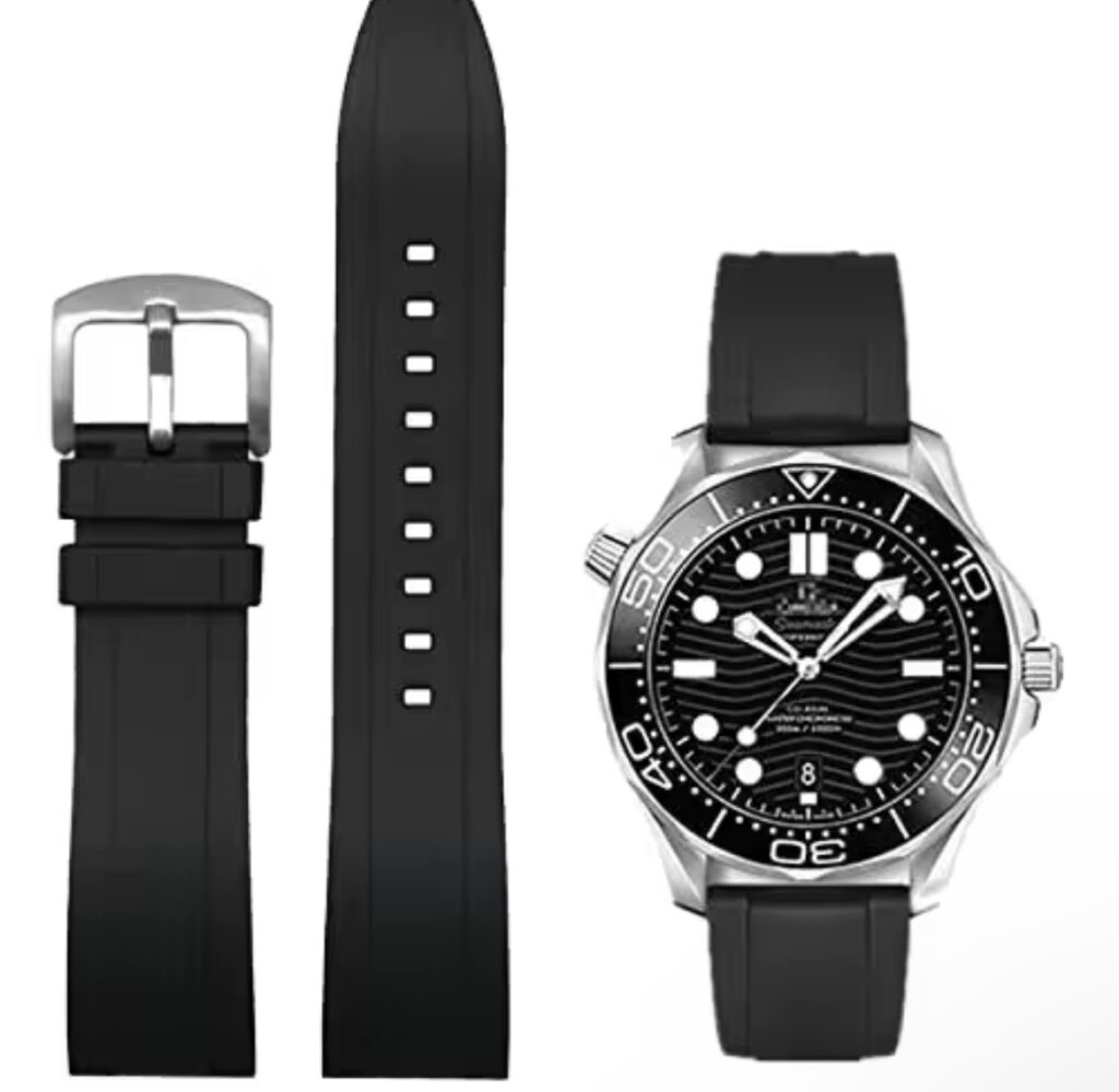 20mm/22mm Black FKM Rubber Watch Strap