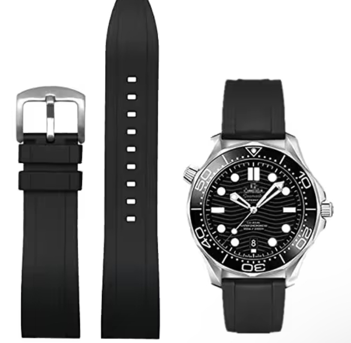 20mm/22mm Black FKM Rubber Watch Strap