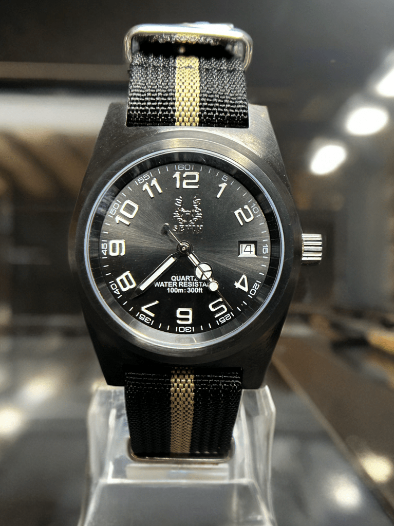 Sevin Black Sunburst Dial Swiss Quartz