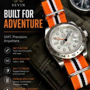 Sevin Polar White/Orange Swiss GMT Quartz  #260057